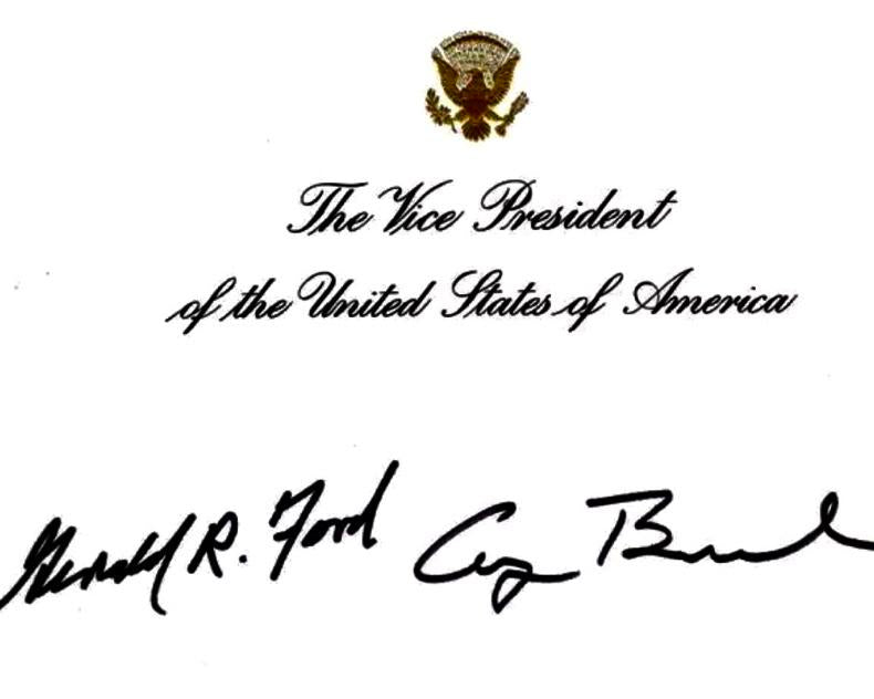 George Bush and Gerald Ford Signed Vice President Seal Card *RARE* - JSA COA